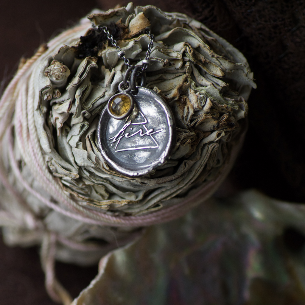 Fire element fine silver pendant with citrine gemstone