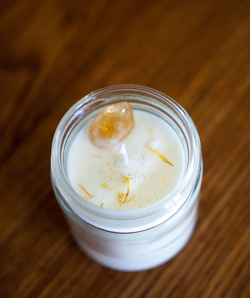 crystal soy intention candle for summer solstice