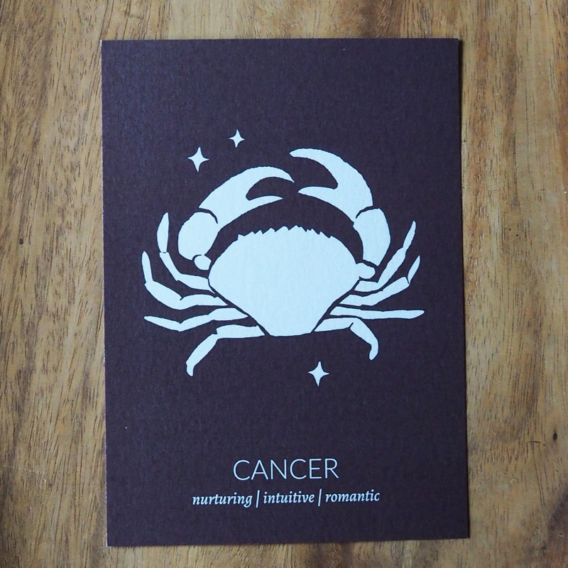 cancer zodiac astrology print on wooden background