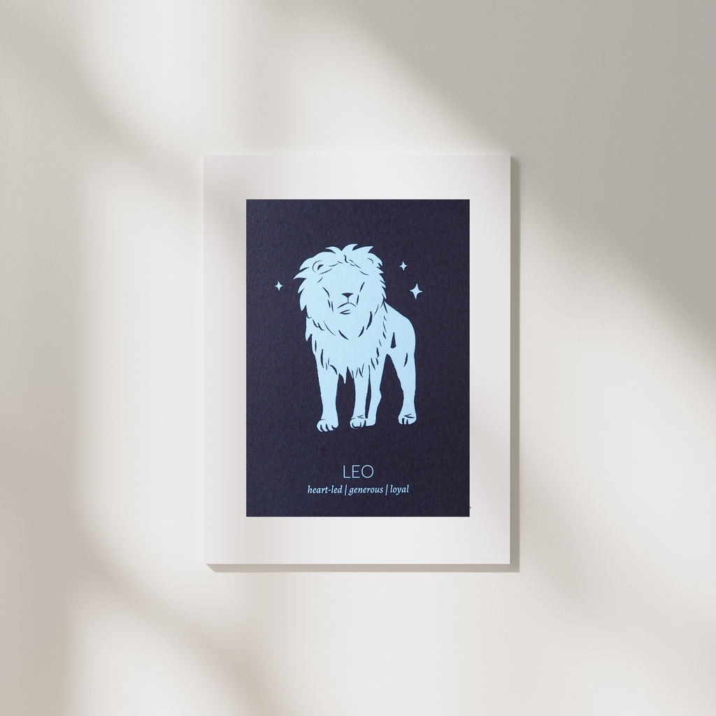 leo zodiac astrology print in white frame