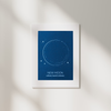 blue new moon lunar print in white frame