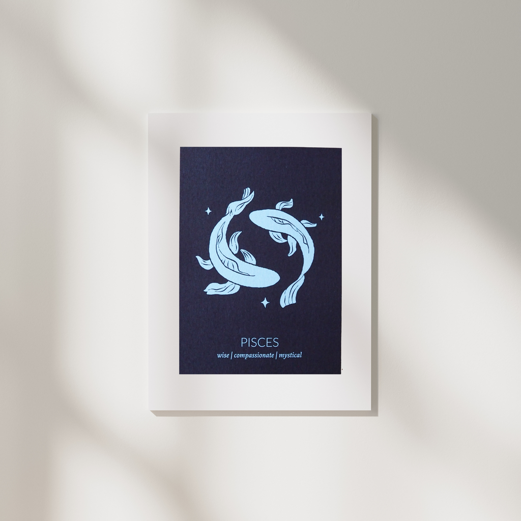 pisces zodiac astrology print in white frame