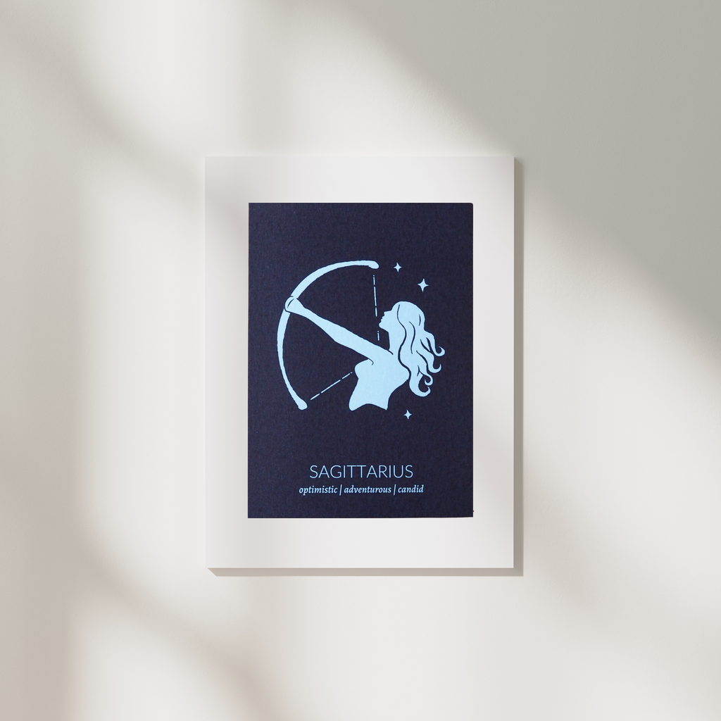 sagittarius zodiac astrology print in white frame