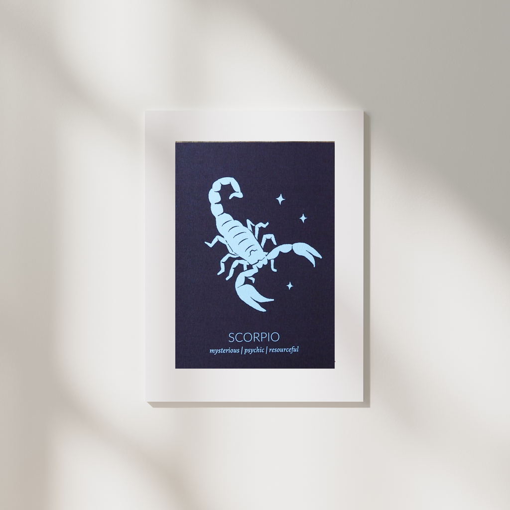 scorpio zodiac astrology print in white frame