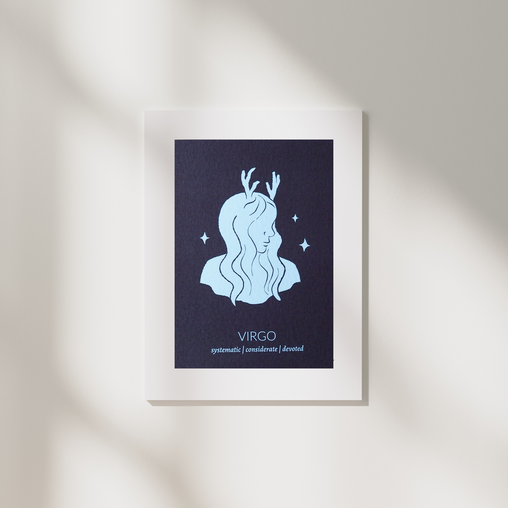 virgo zodiac astrology print in white frame