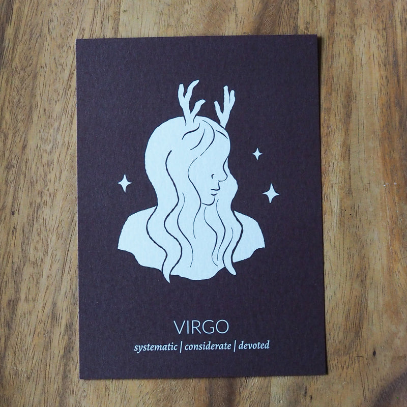 virgo zodiac astrology print on wooden background