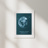 green waning moon lunar phase print in white frame