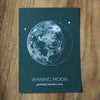 green waning moon lunar phase print on wooden background