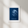 blue waxing moon lunar phase print in white frame