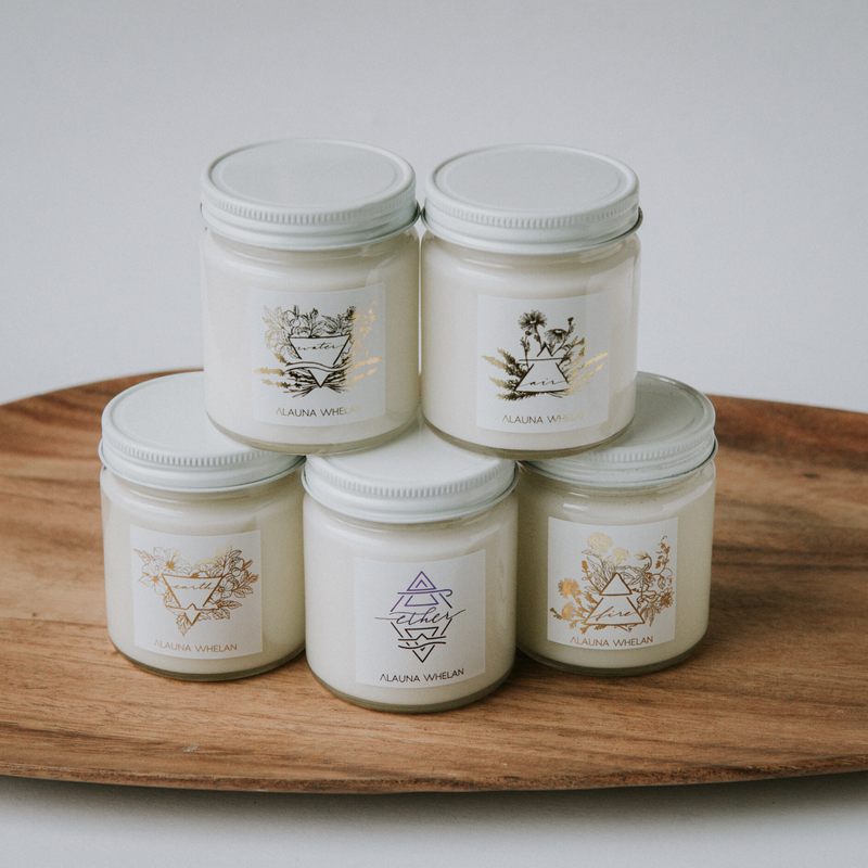 Five soy element candles with gold foil labels
