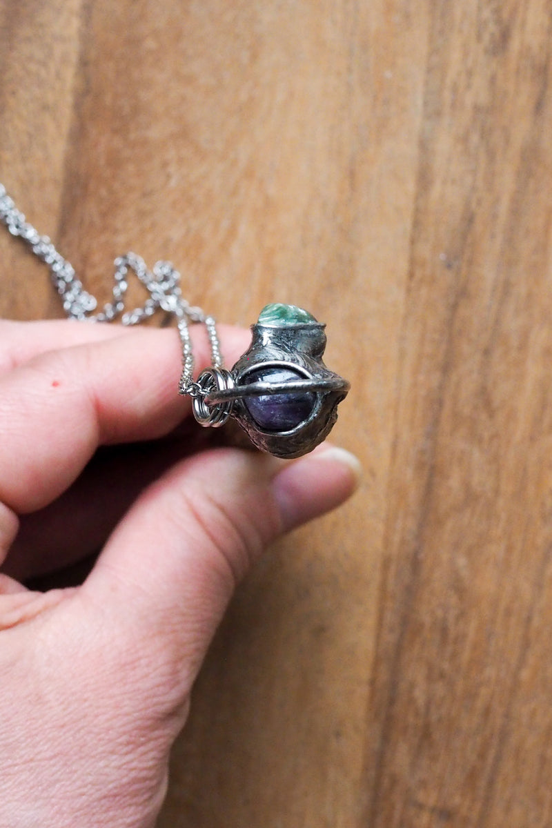 top view of purple healing crystal talisman necklace