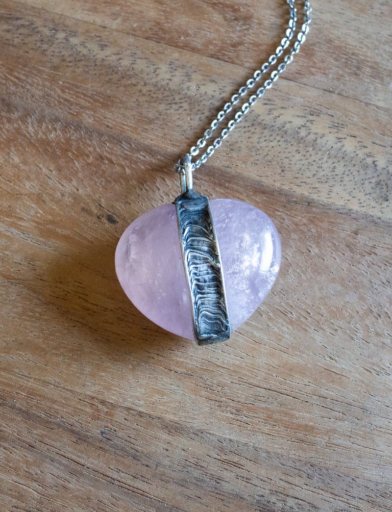 light pink rose quartz heart gemstone talisman necklace 