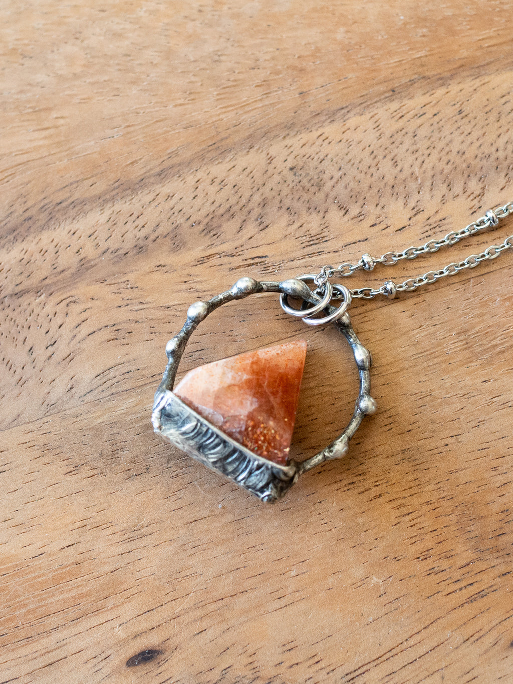 orange sparkly sunstone crystal talisman necklace