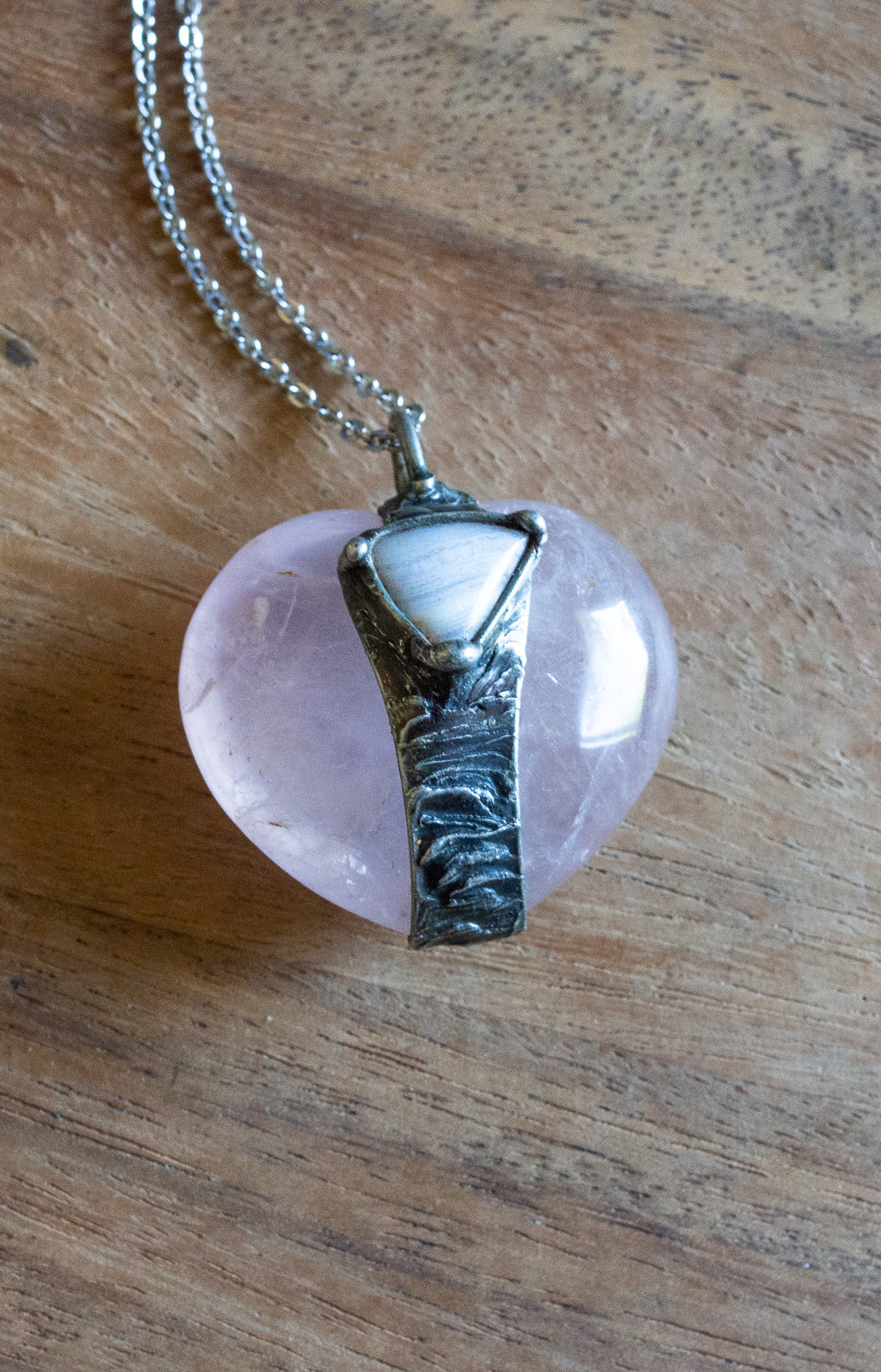 soft pink and blue gemstone talisman necklace
