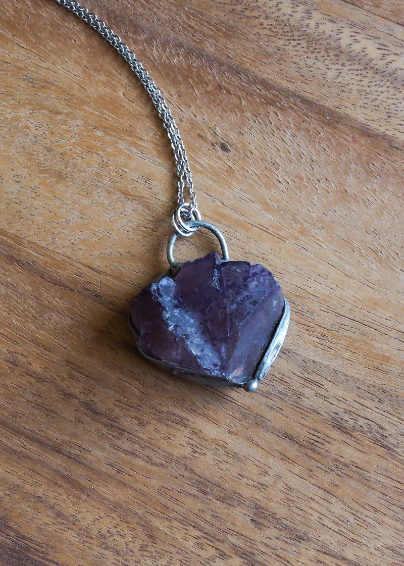 raw purple fluorite crystal talisman necklace