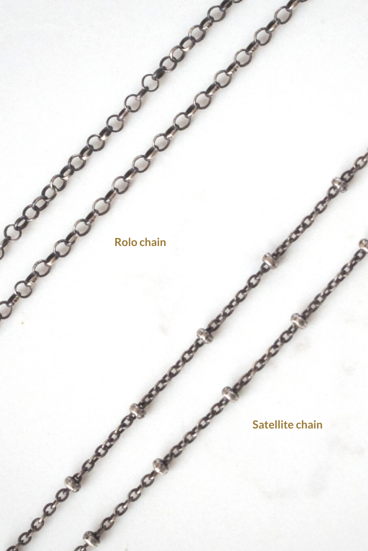 Closeup for choosing sterling silver chain style