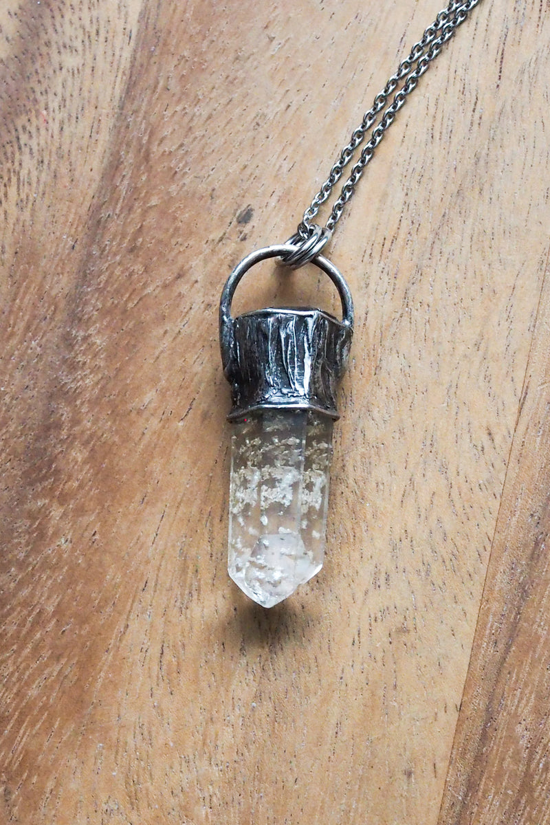 rustic chunky pale yellow crystal point layering talisman necklace